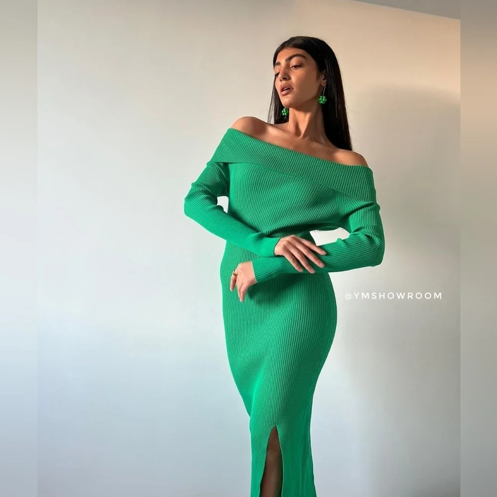 MANGO Ribbed Off The Shoulder Dress - Picture 7 of 9